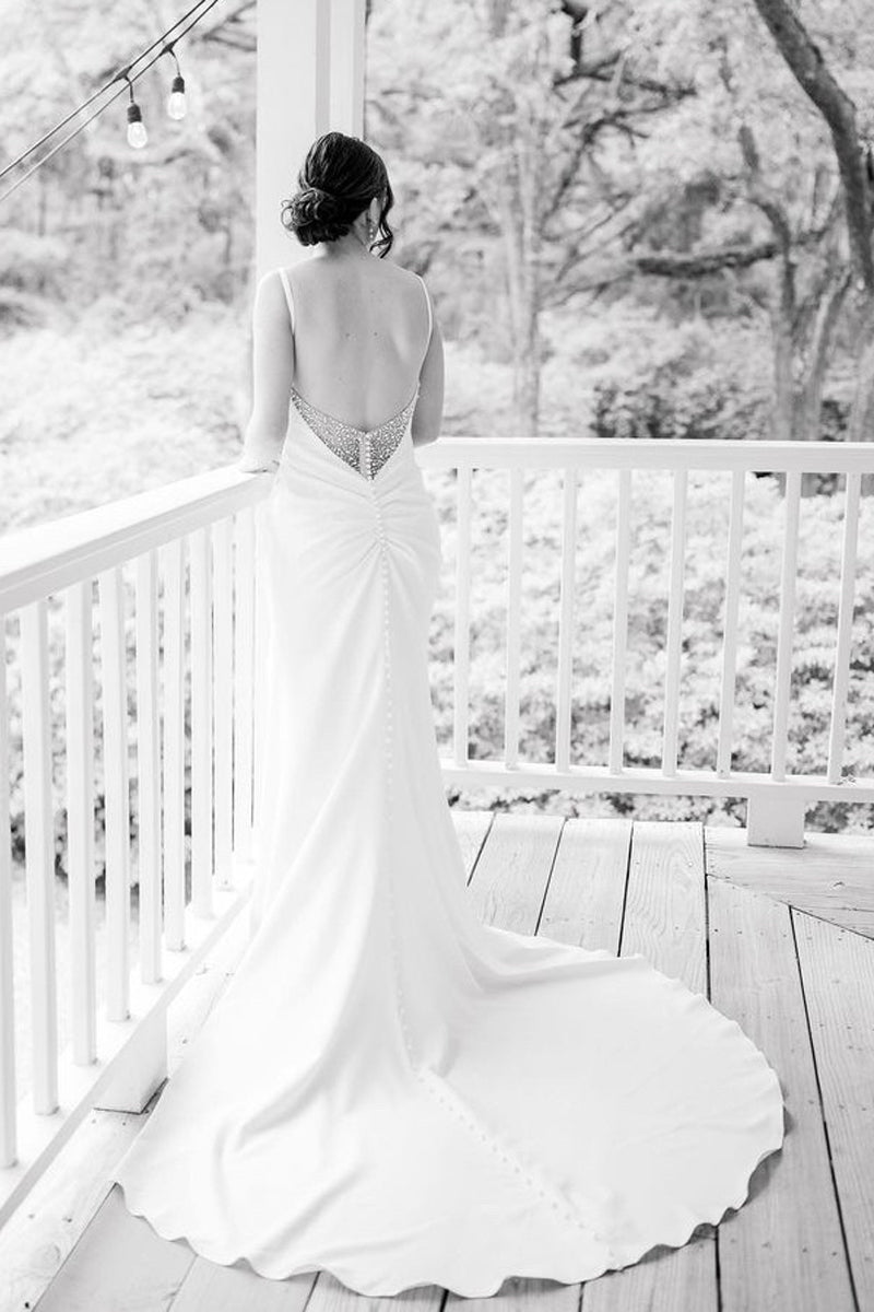 Charming Mermaid Cowl Neck Satin Wedding Dress with Slit - Curvevia