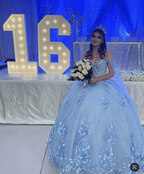 Sky Blue 3D Appliques Off The Shoulder Ball Gown Quinceanera Dresses - Curvevia