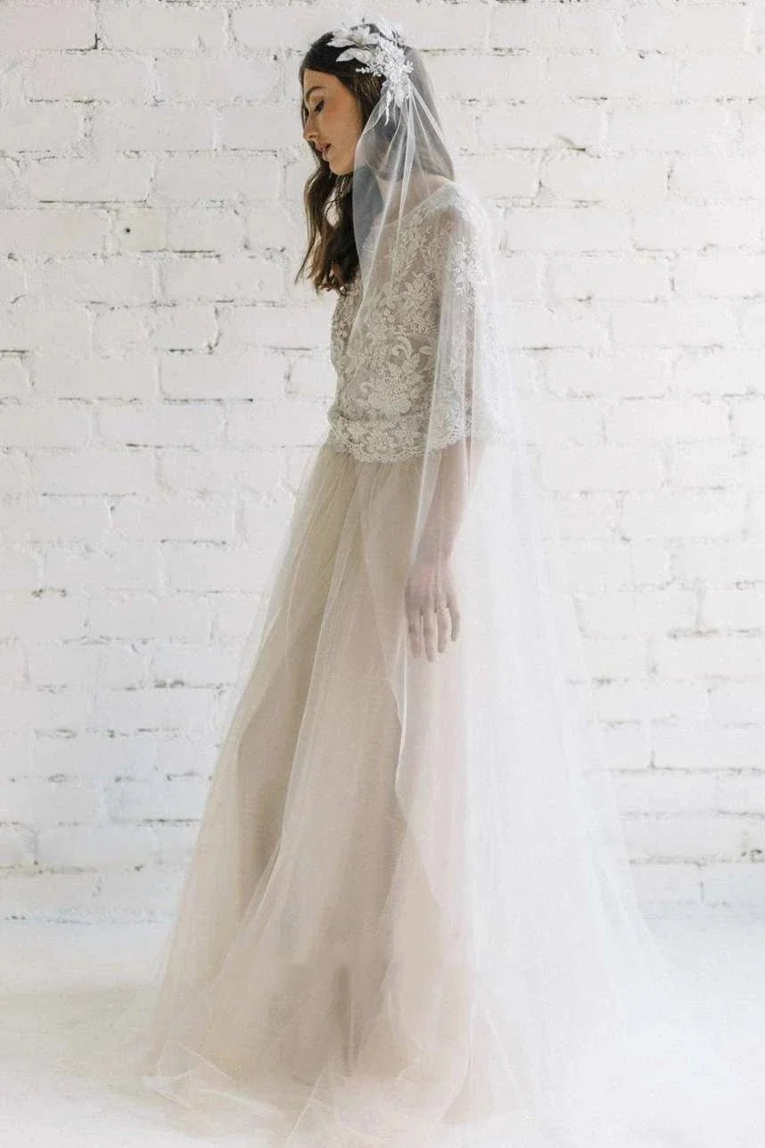 Bateau Lace Half Sleeve A-Line Tulle Dress With Low-V Back - Curvevia