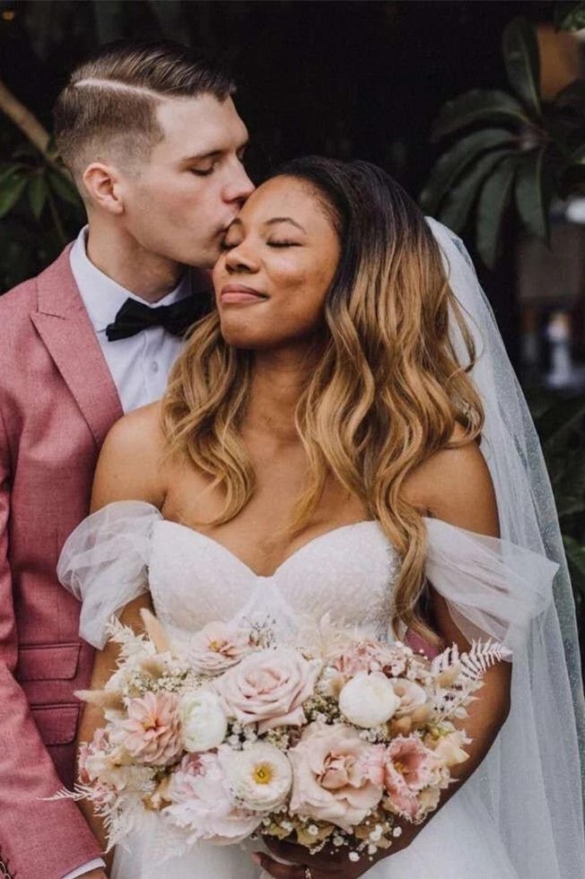 Boho A-Line Wedding Dresses Detachable Long Puff Sleeve - Curvevia