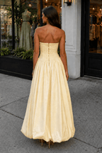 Pink Strapless A Line Satin Pleated Wedding Guest Dress With Slit - Curvevia