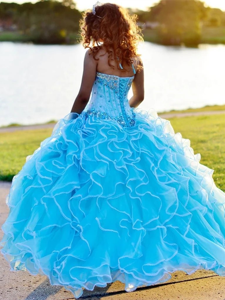 Halter Tulle Ball Gown Quinceanera Dresses With Rhinestones - Curvevia