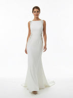 White Long Mermaid Boho Wedding Dress with Appliqued - Curvevia