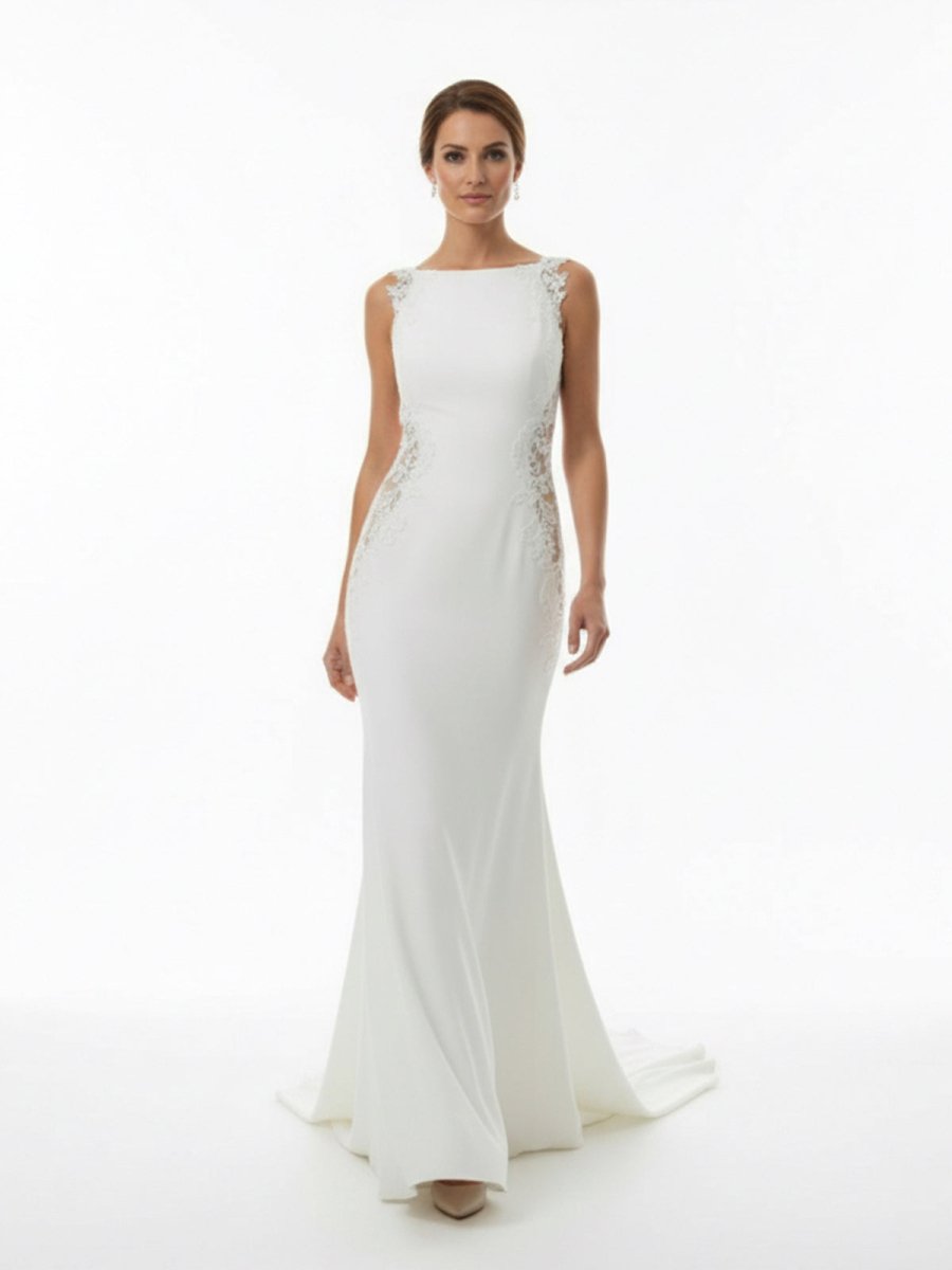 White Long Mermaid Boho Wedding Dress with Appliqued - Curvevia