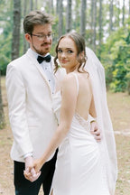 Charming Mermaid Cowl Neck Satin Wedding Dress with Slit - Curvevia