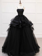 A-Line Tulle Beads Black Quinceanera Dress - Curvevia