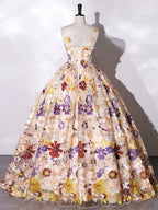 Quinceanera Dress Champagne A-line Flowers Long Prom Dress - Curvevia