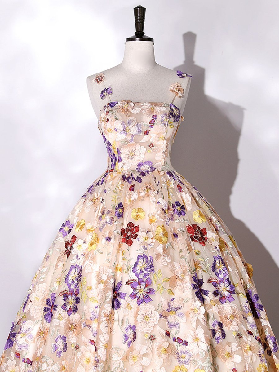 Quinceanera Dress Champagne A-line Flowers Long Prom Dress - Curvevia
