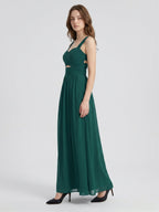 Peacock Chiffon A-Line Sweetheart Back Zip Floor-Length Pleated Bridesmaid Dress - Curvevia