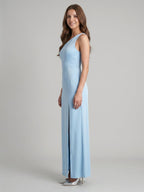 Fluid Sky Blue Matte Satin Trumpet One Shoulder Back Zip Ankle-Length Bridesmaid Dress - Curvevia