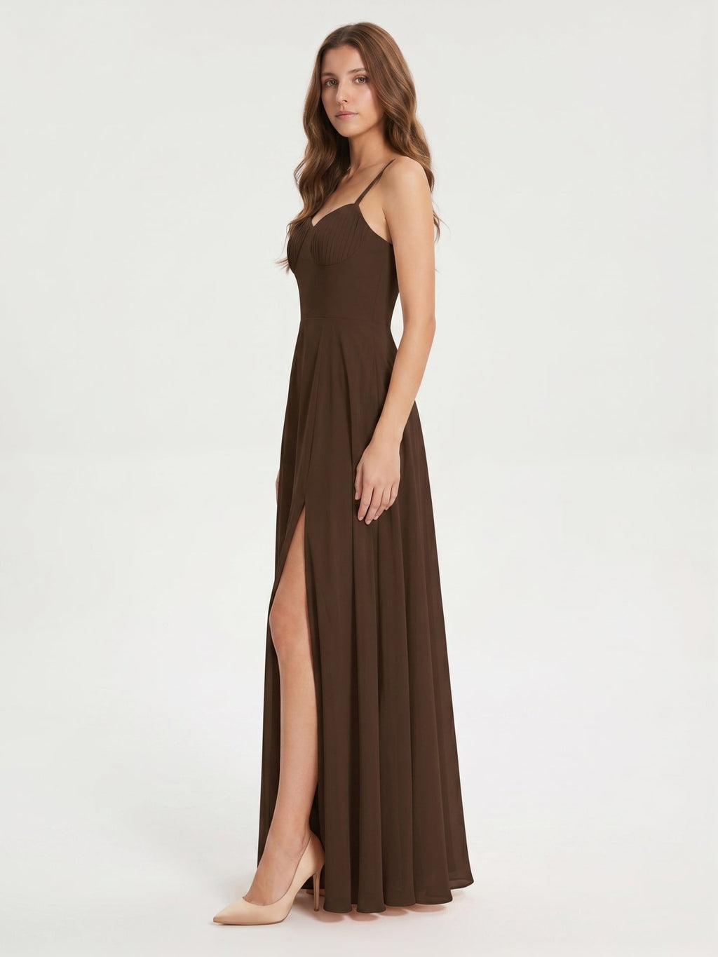 Mocha Chiffon A-Line Sweetheart Backless Ankle-Length Bridesmaid Dress - Curvevia