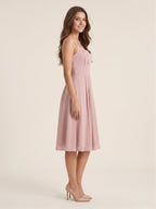 Coquette Dusty Rose Chiffon A-Line Straight Neck Back Zip with nan Knee-Length Bridesmaid Dress - Curvevia