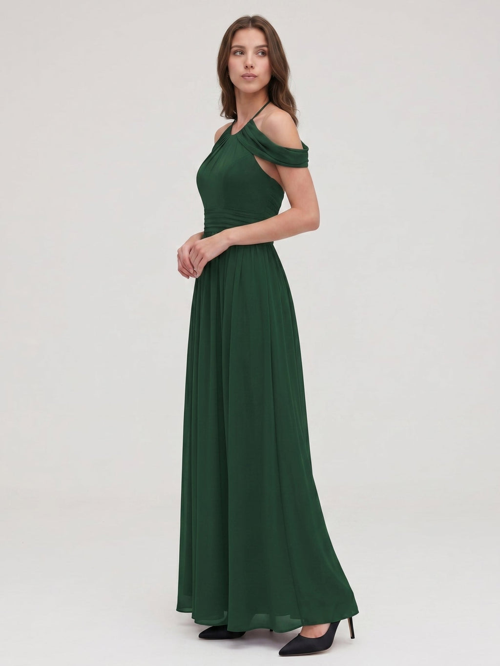 Forest Green Chiffon A-Line Scoop Neck Backless Floor-Length Pleated Bridesmaid Dress - Curvevia