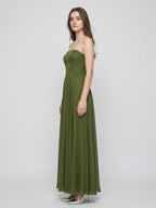 Olive Green Chiffon A-Line Off-the-Shoulder Backless Floor-Length Bridesmaid Dress - Curvevia