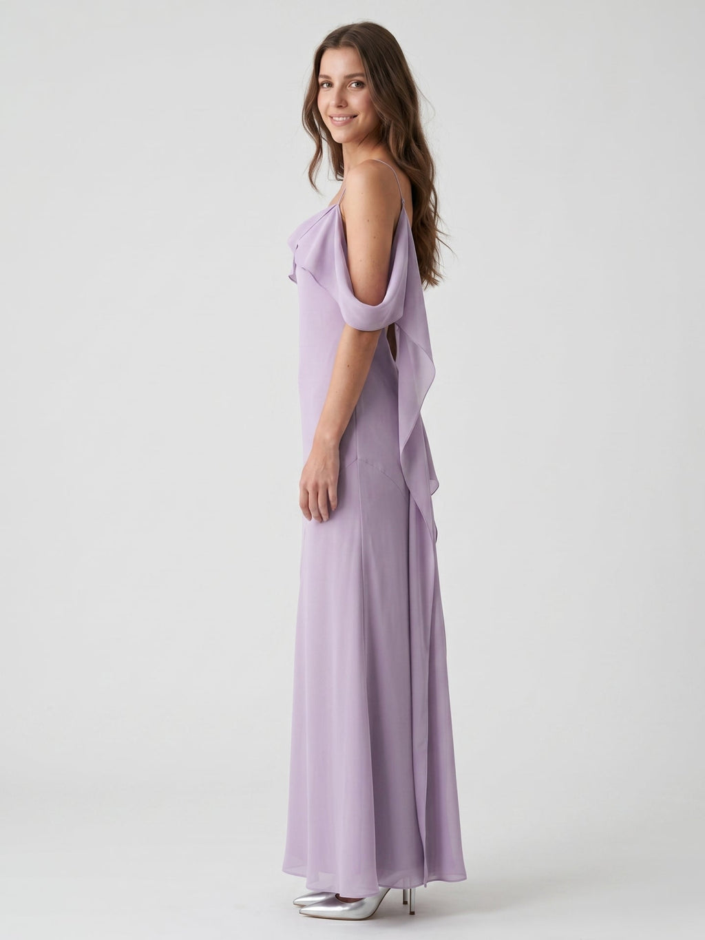 Graceful Lavender Chiffon mermaid Straight Neck Backless Ankle-Length Bridesmaid Dress - Curvevia