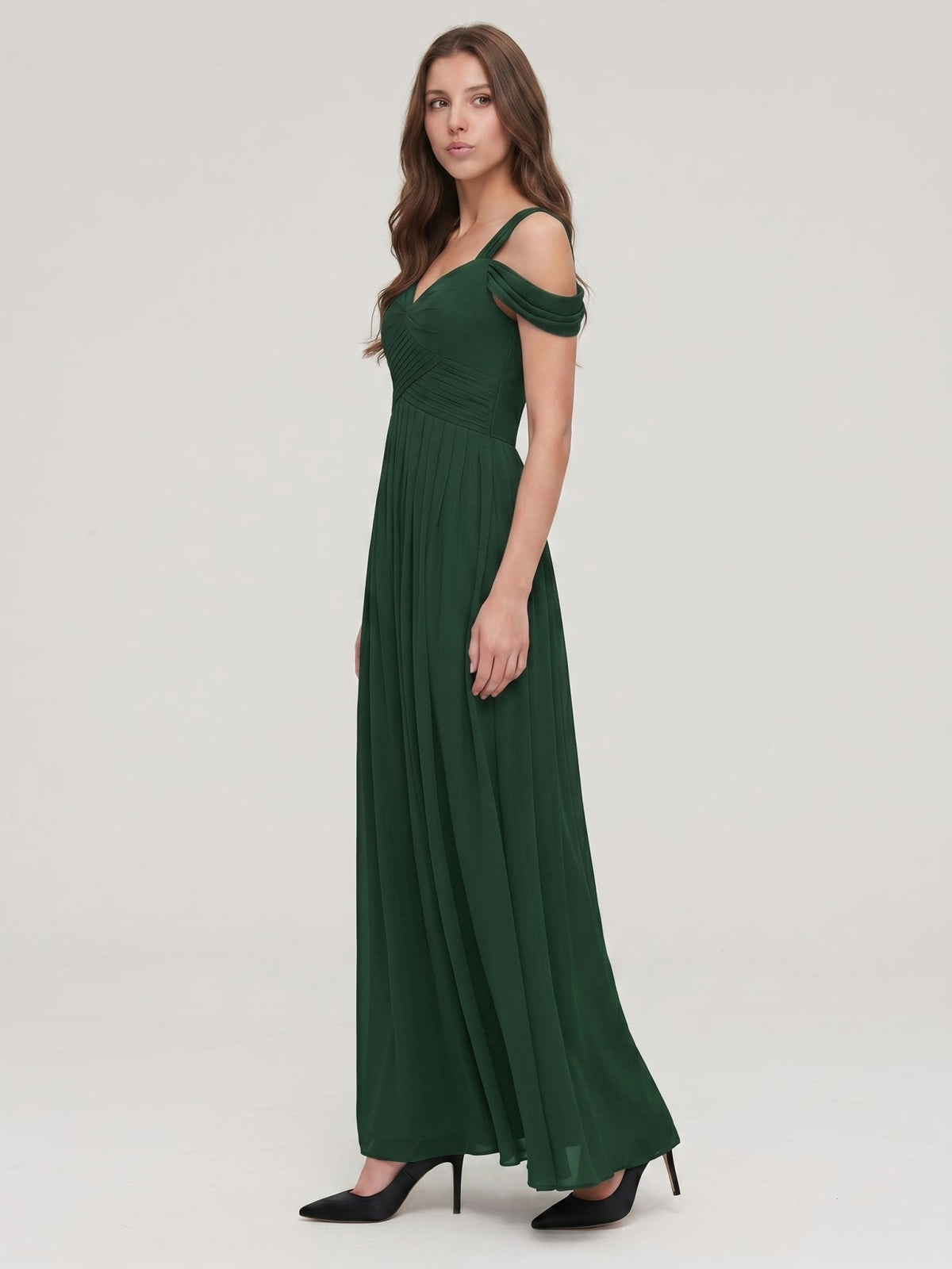 Forest Green Chiffon A-Line Sweetheart Backless Floor-Length Bridesmaid Dress - Curvevia