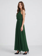 Forest Green Chiffon A-Line Halter Backless Floor-Length Pleated Bridesmaid Dress - Curvevia