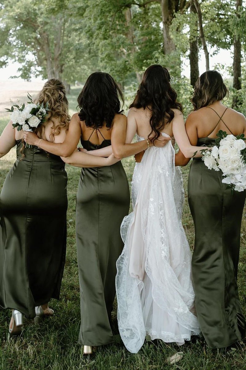 Hunter Green Silk Satin Cowl Neck Bridesmaid Dresses - Curvevia