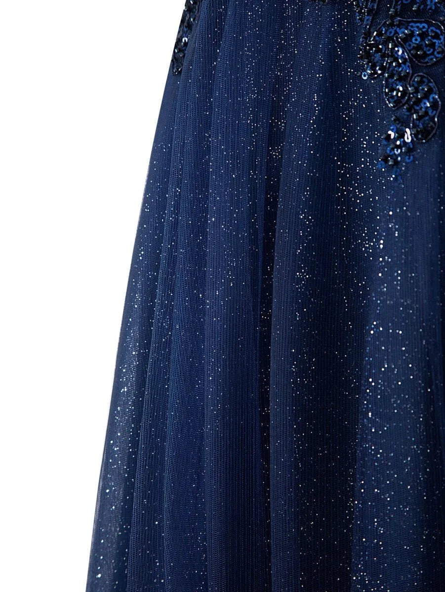 Yellow A-line Floor Length Glitter Tulle Mother of the Bride Dress - Curvevia