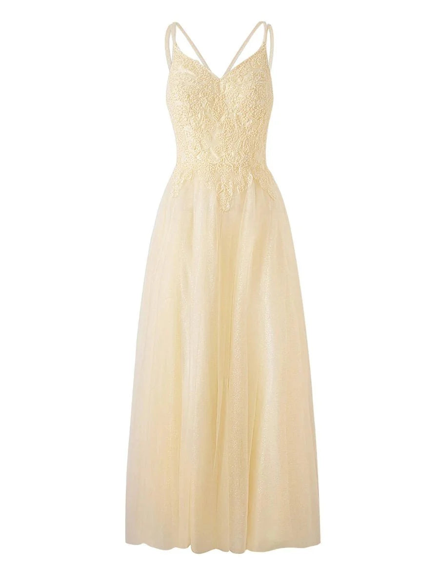 Yellow A-line Floor Length Glitter Tulle Mother of the Bride Dress - Curvevia
