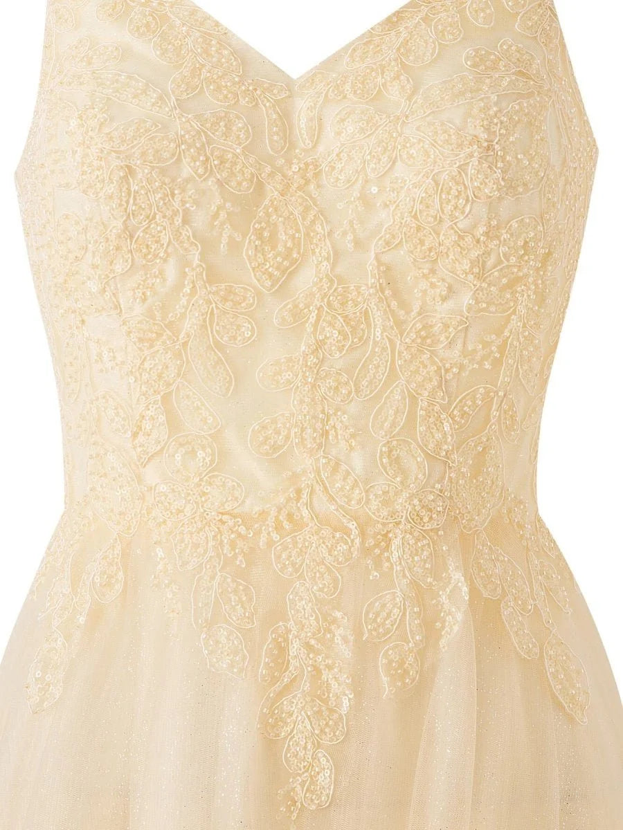 Yellow A-line Floor Length Glitter Tulle Mother of the Bride Dress - Curvevia