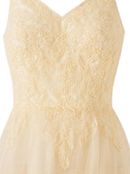 Yellow A-line Floor Length Glitter Tulle Mother of the Bride Dress - Curvevia
