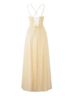 Yellow A-line Floor Length Glitter Tulle Mother of the Bride Dress - Curvevia