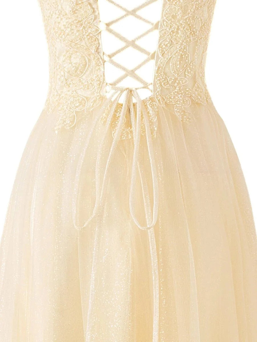 Yellow A-line Floor Length Glitter Tulle Mother of the Bride Dress - Curvevia
