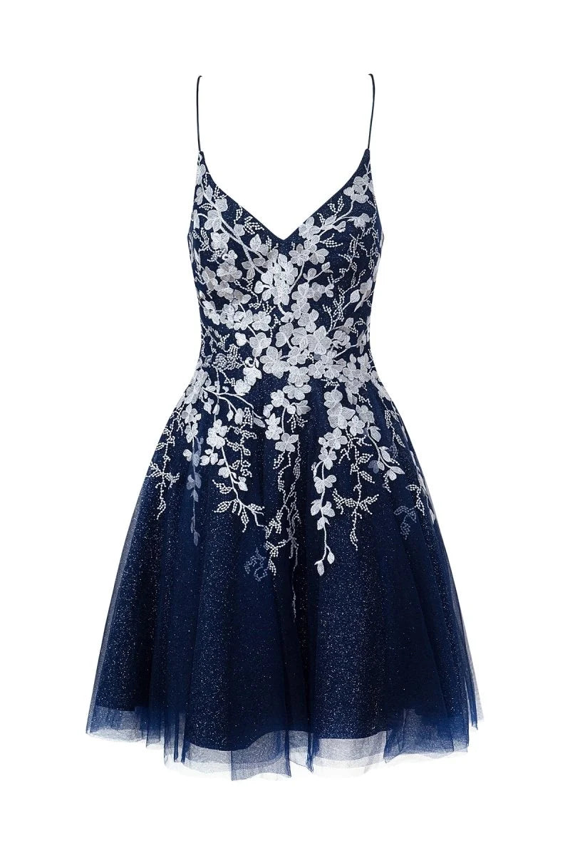 Aline Short Glitter Tulle Wedding Guest Dress with Appliques - Curvevia