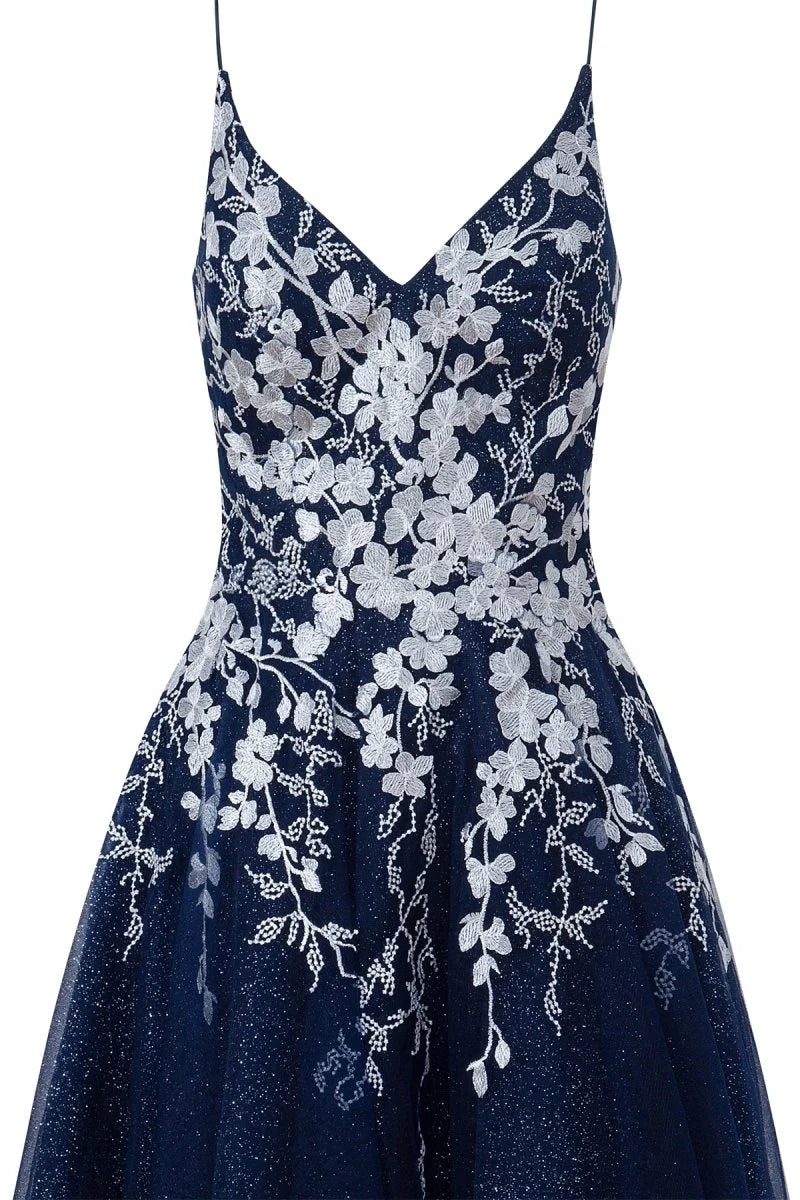 Aline Short Glitter Tulle Wedding Guest Dress with Appliques - Curvevia