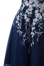 Aline Short Glitter Tulle Wedding Guest Dress with Appliques - Curvevia
