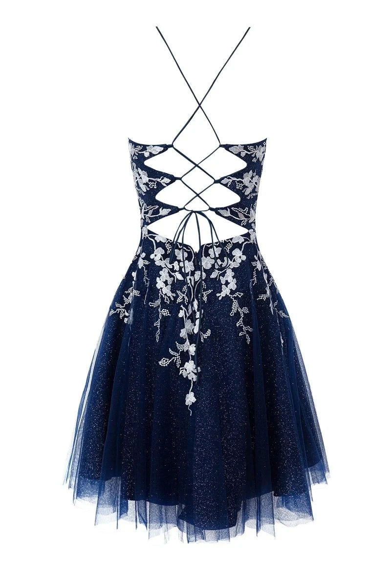 Aline Short Glitter Tulle Wedding Guest Dress with Appliques - Curvevia