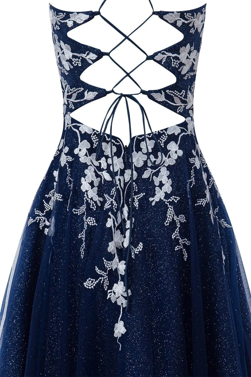 Aline Short Glitter Tulle Wedding Guest Dress with Appliques - Curvevia