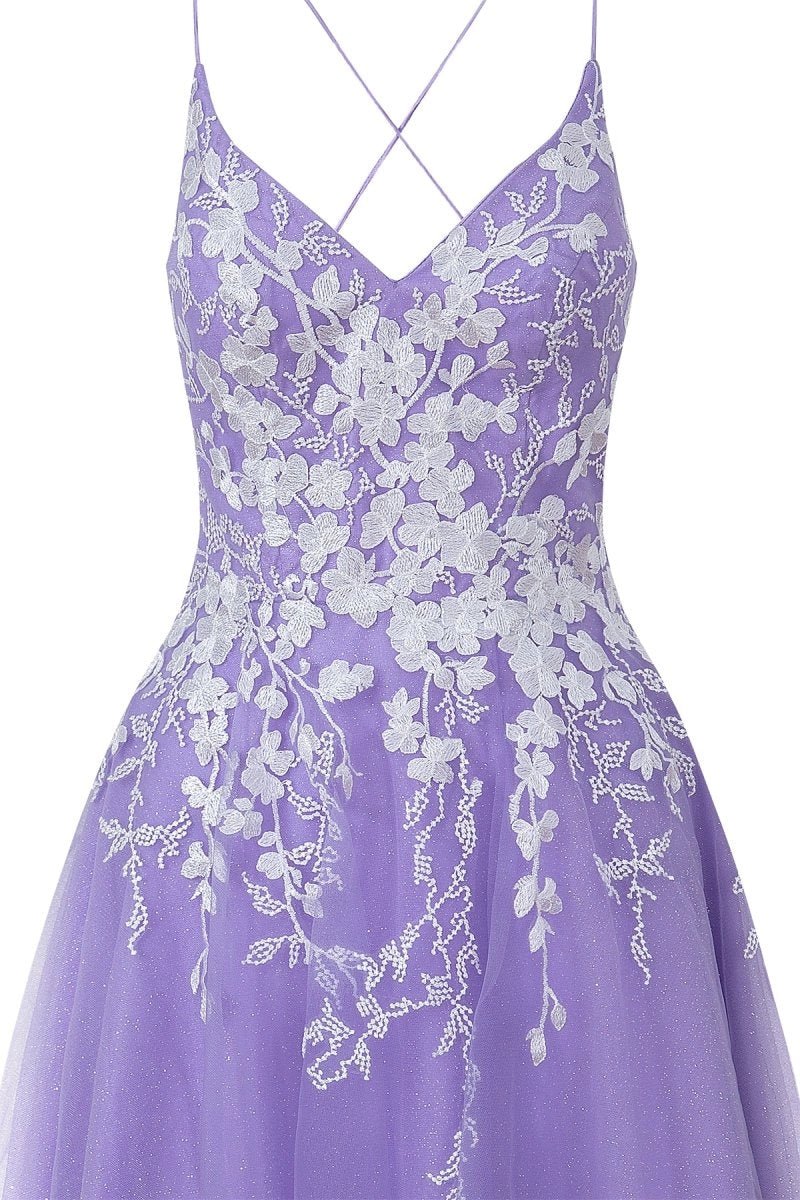 Aline Short Glitter Tulle Wedding Guest Dress with Appliques - Curvevia