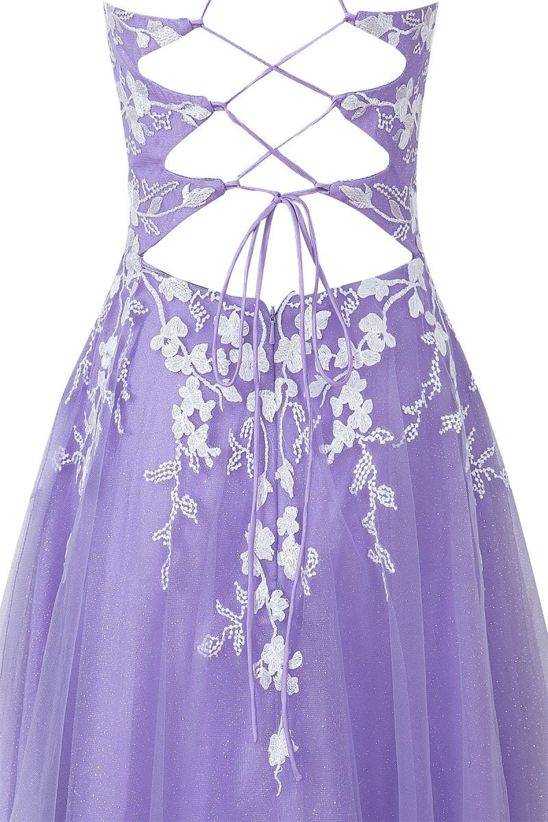 Aline Short Glitter Tulle Wedding Guest Dress with Appliques - Curvevia