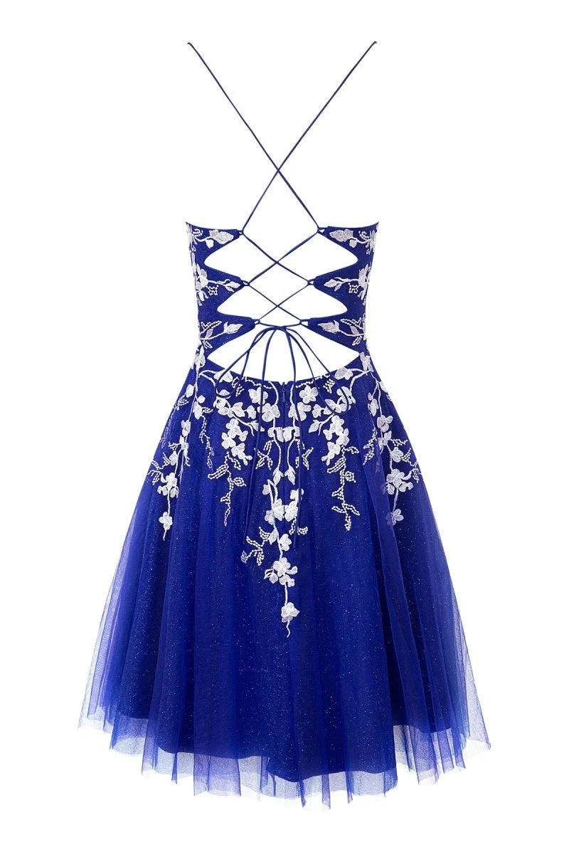 Aline Short Glitter Tulle Wedding Guest Dress with Appliques - Curvevia