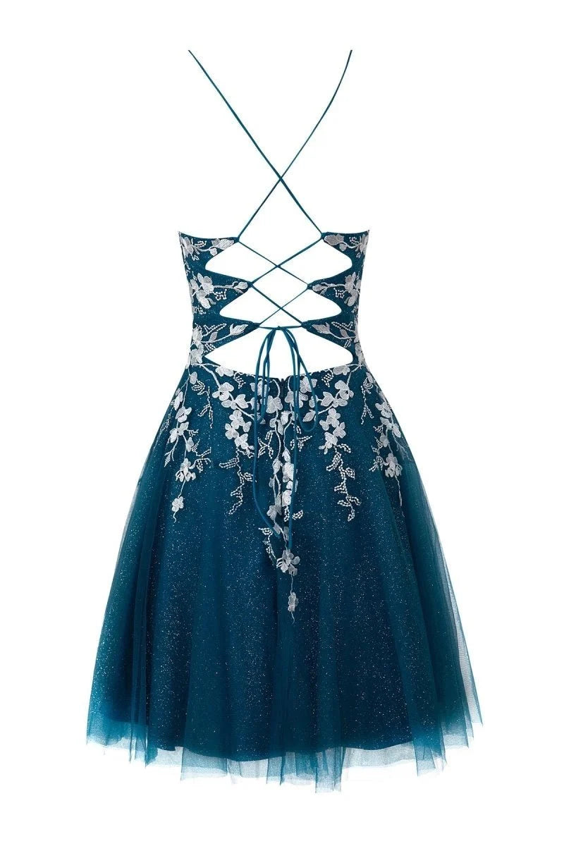 Aline Short Glitter Tulle Wedding Guest Dress with Appliques - Curvevia