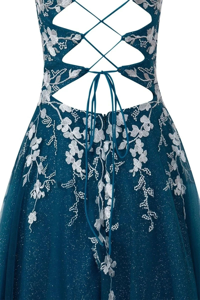 Aline Short Glitter Tulle Wedding Guest Dress with Appliques - Curvevia