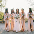 Boho A-Line Deep V Neck Long Sleeves Light Bridesmaid Dresses - Curvevia
