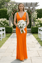 Charming Sheath V Neck  Stretch Satin Bridesmaid Dresses - Curvevia