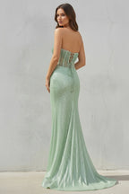 Strapless Mermaid Long Sequins Prom Dress With Split - Curvevia