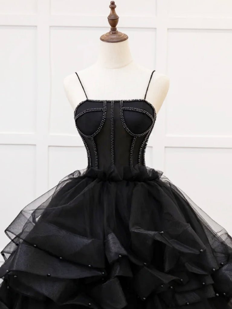 A-Line Tulle Beads Black Quinceanera Dress - Curvevia