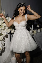 Unqiue A-Line Sweetheart Sequin Short Wedding Dress with Appliques - Curvevia