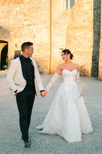 Vintage A-Line Sweetheart White Lace Wedding Dresses with Slit - Curvevia