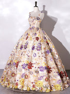 Quinceanera Dress Champagne A-line Flowers Long Prom Dress - Curvevia
