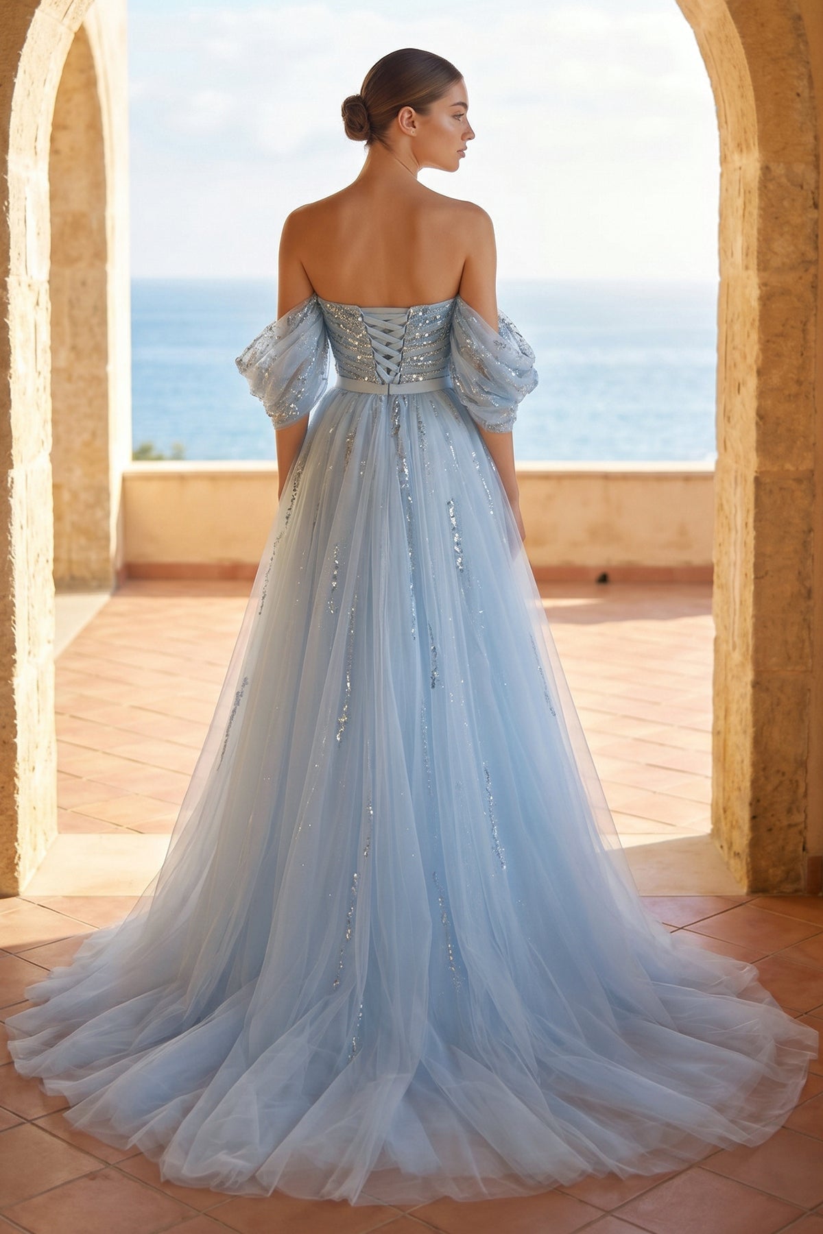 Sheath Sweetheart Prom Dresses Short Sleeve Detachable Sequined with Slit Overskirt - Curvevia