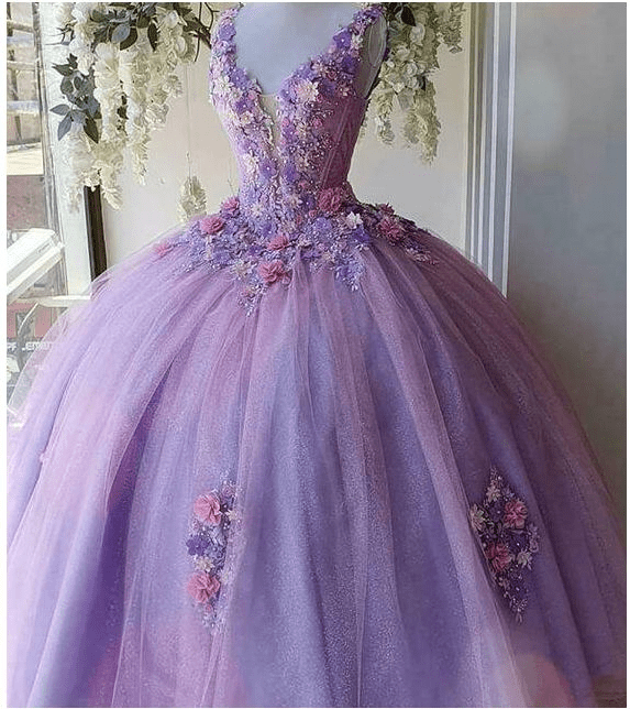 Princess Tulle Long Quinceanera Dresses with Flower - Curvevia