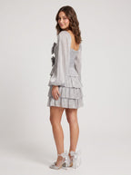 Gray Satin A-Line Sweetheart Back Zip Short Dress with Tiered Ruffles - Curvevia
