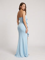 Sky Blue Satin Mermaid Sweetheart Back Zip Floor-Length Dress with Foldover Cuff - Curvevia