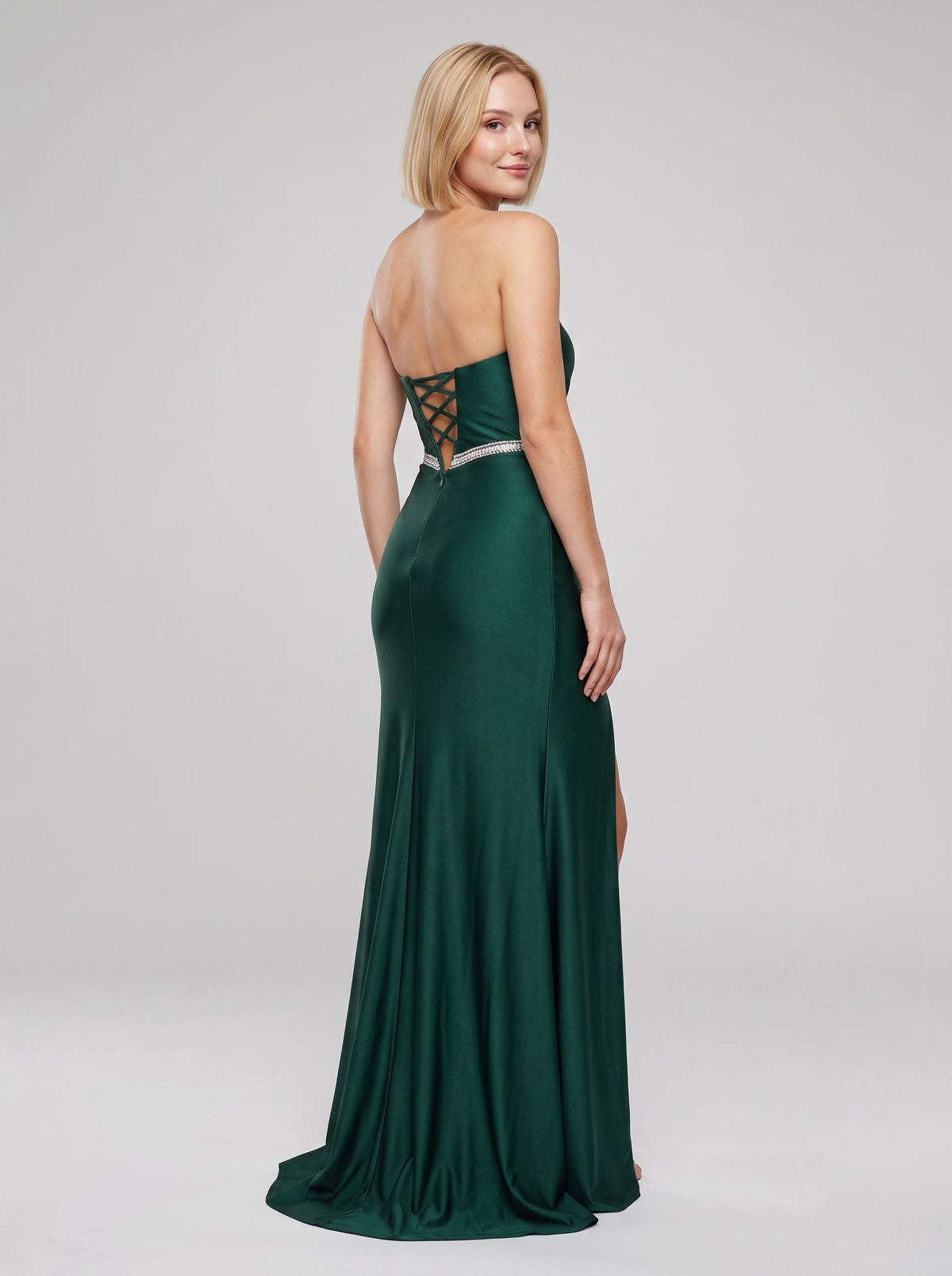 Emerald Green Chiffon A-Line Sweetheart Lace-up Floor-Length Dress with Beaded Waistband - Curvevia